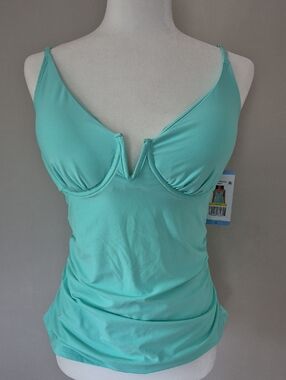 NWT Anne Cole Aqua Light Aqua V-Wire Tankini Top - Sz. L